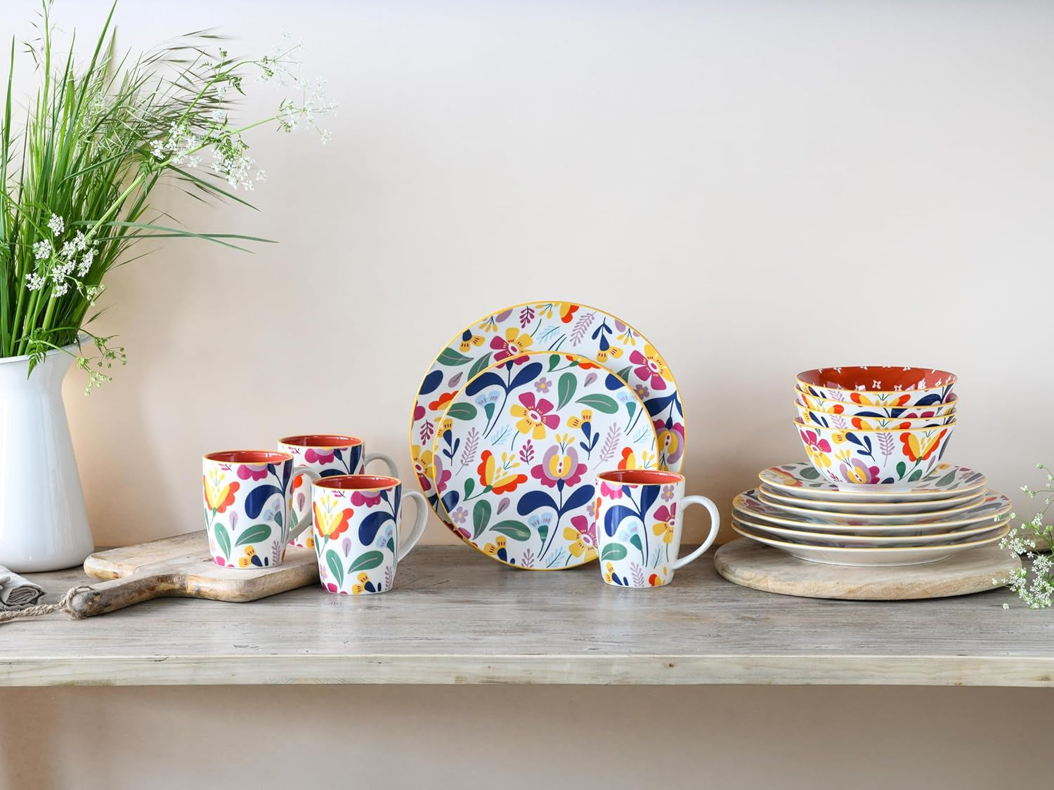 CreaTable, 17407, Folklore-serie, 16-delige serviesset voor 4 personen, porseleinen combinatieservies, vaatwasmachine- en magnetronbestendig, kwaliteitsfabricage