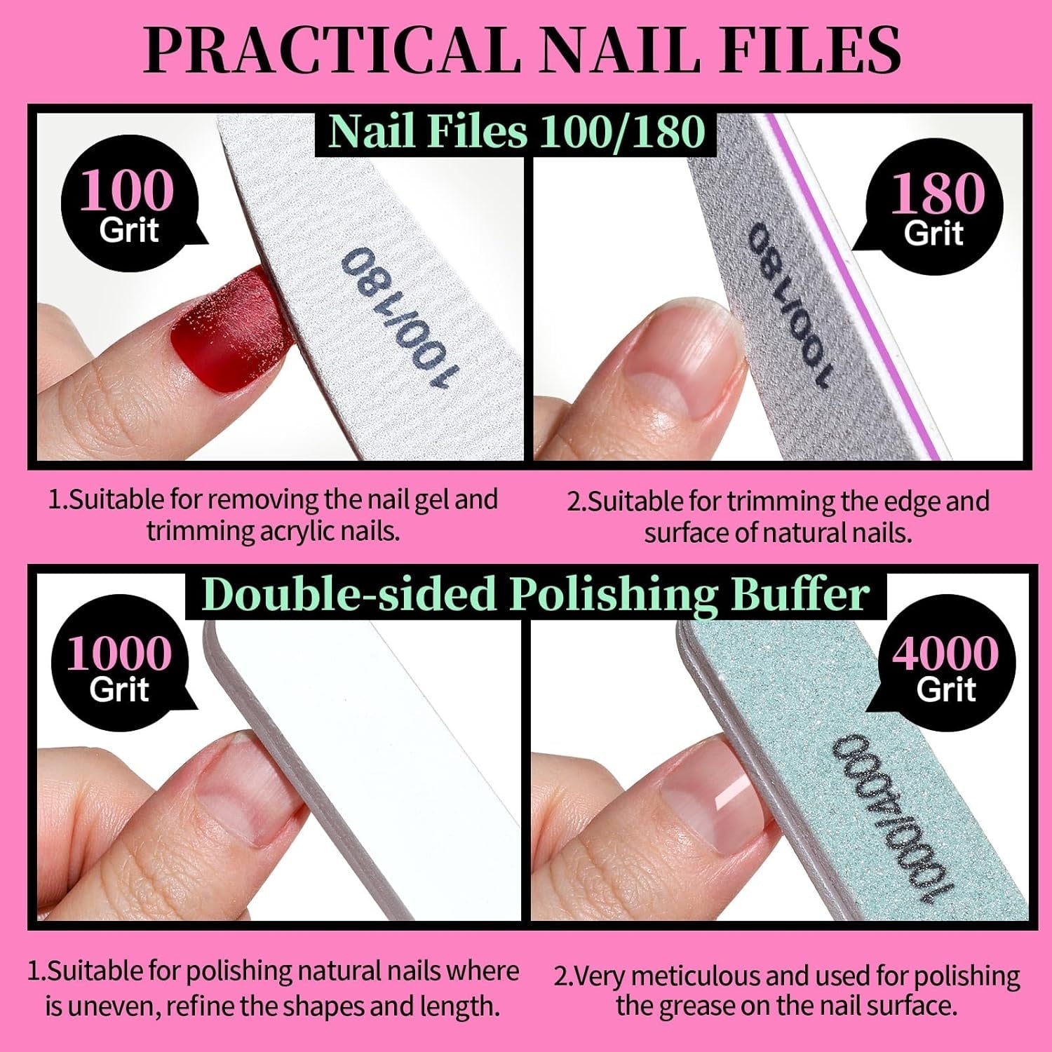 FANDAMEI manicureset, buffer voor gelnägel, nagelfeile 100/180, nagelfeilen voor gelnägel, nagelhautschieber, buffer voor gelnägel, feilen voor gelnägel, nagelzange, nagelfeilen set, manicure- en pedicureset