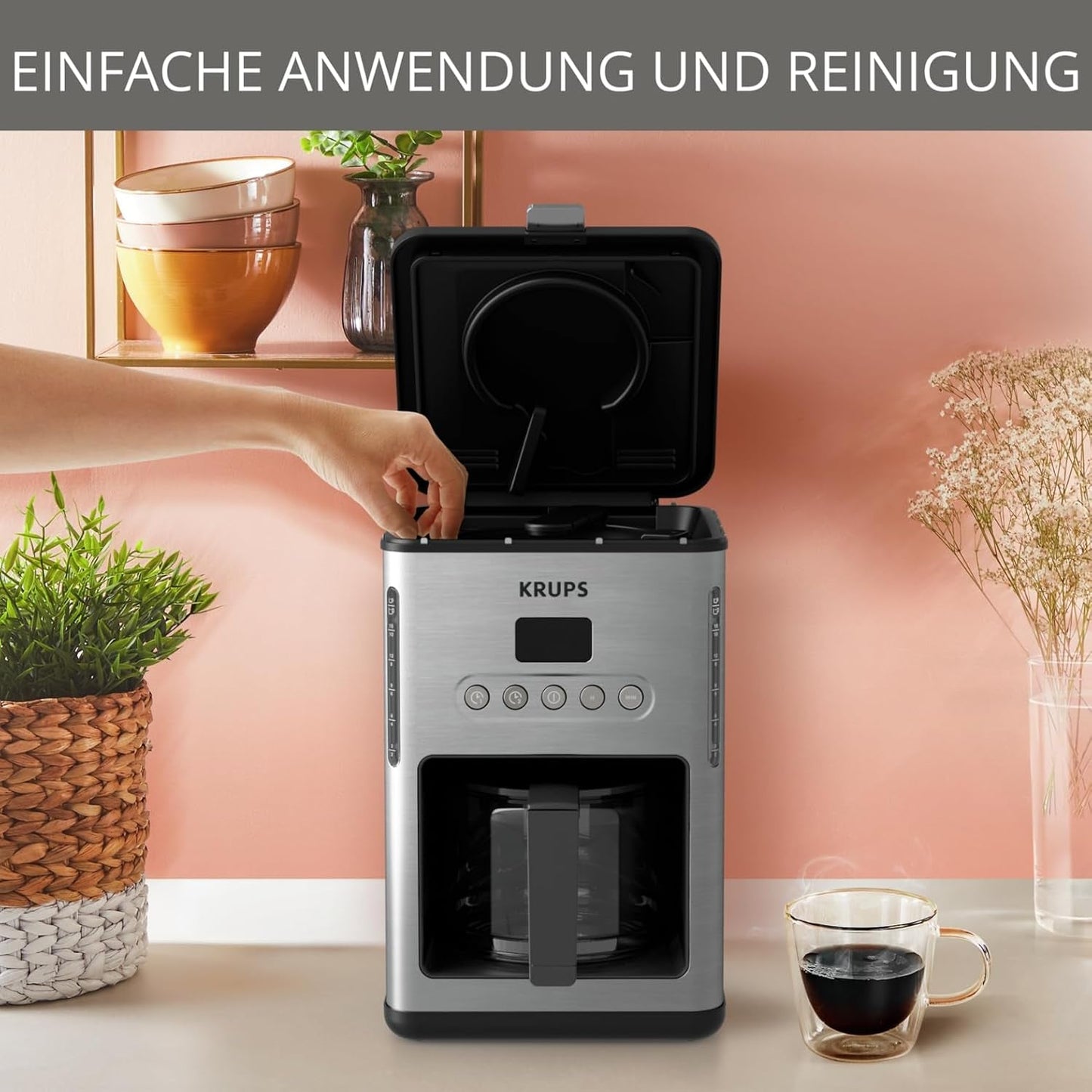 Koffie-espressomachine met filter Krups KM442D Premium | 10-15 kopjes | 1000 watt | programmeerbaar | warmhoudfunctie | roestvrij staal | zwart