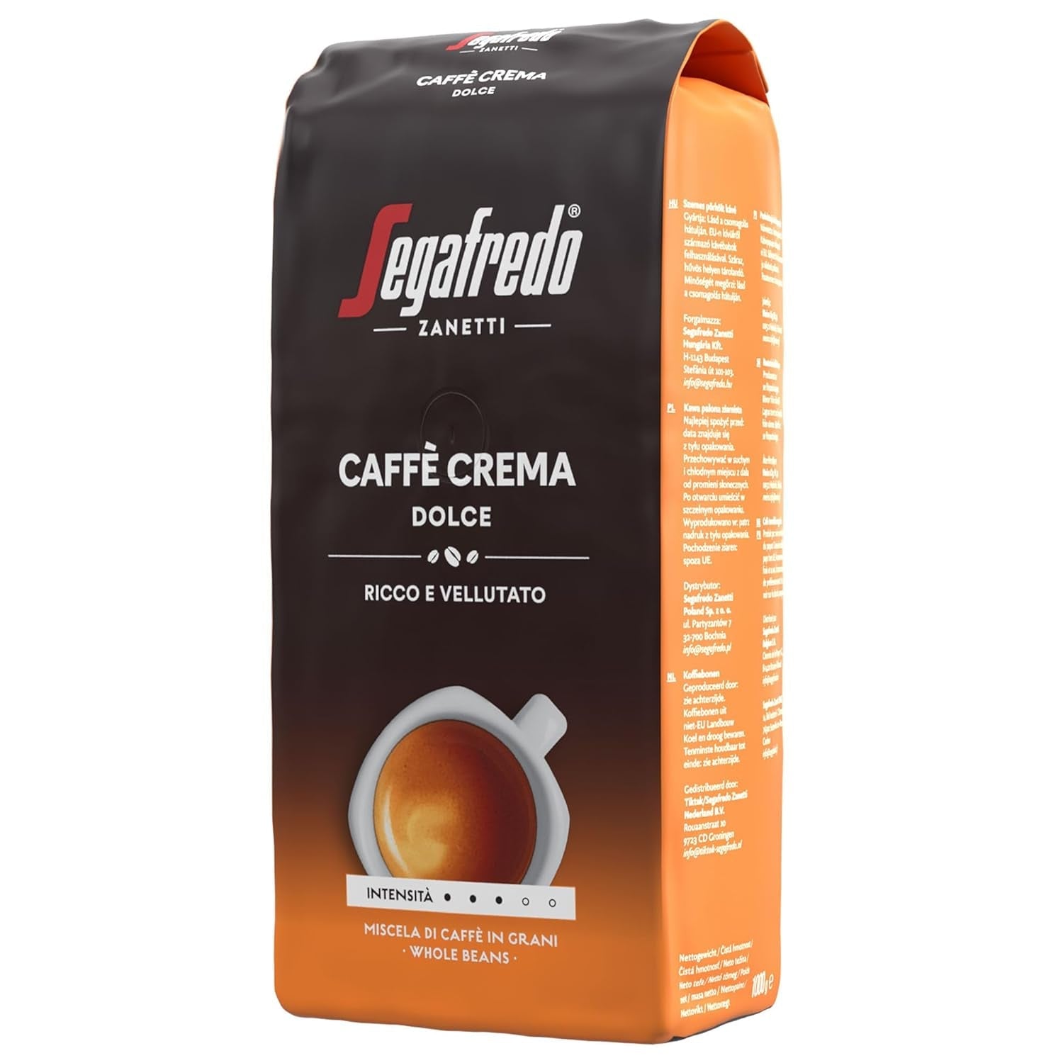 Segafredo Zanetti Caffè Crema Dolce - Hele bonen (pak van 1 kg) - Geschikt voor Caffè Crema - Licht tot medium gebrande koffiebonen met een milde en evenwichtige smaak (pak van 2)