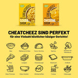 Gekweekte voedingsmiddelen Veganistische 3-delige set Veganistische Mac en Kaas, Goudse saus, Cheddarsaus, Laktosefrei Glutenfrei MAC & CHEEZ CHEATCHEEZ