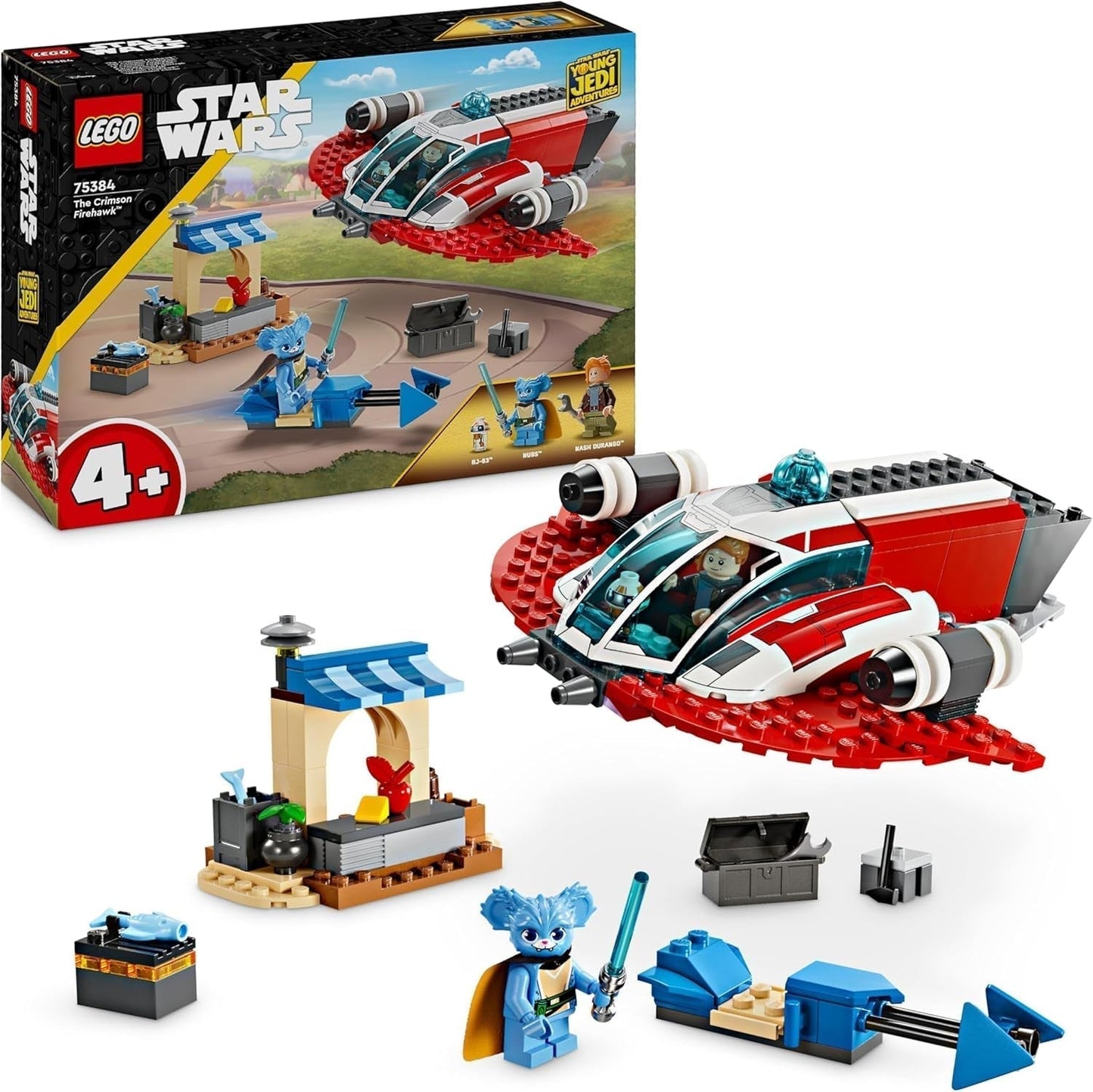 LEGO Star Wars: The Adventures of the Young Jedi Crimson Firehawk, startset voor kinderen met bouwbaar ruimteschip, speederbike en 3 figuren, cadeau voor jongens en meisjes vanaf 4 jaar 75384 Bouwsets Besuche den LEGO-Store Single