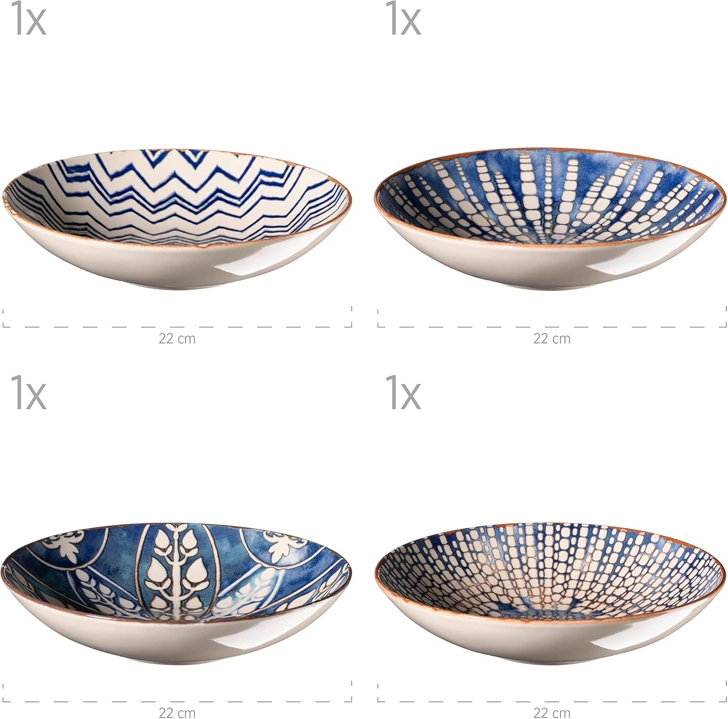 MÄSER 934017 Ibericoblauwe 4-persoons dinerset, 12-delig, Moorse stijl, verschillende vintage ontwerpen in wit en blauw, keramiek
