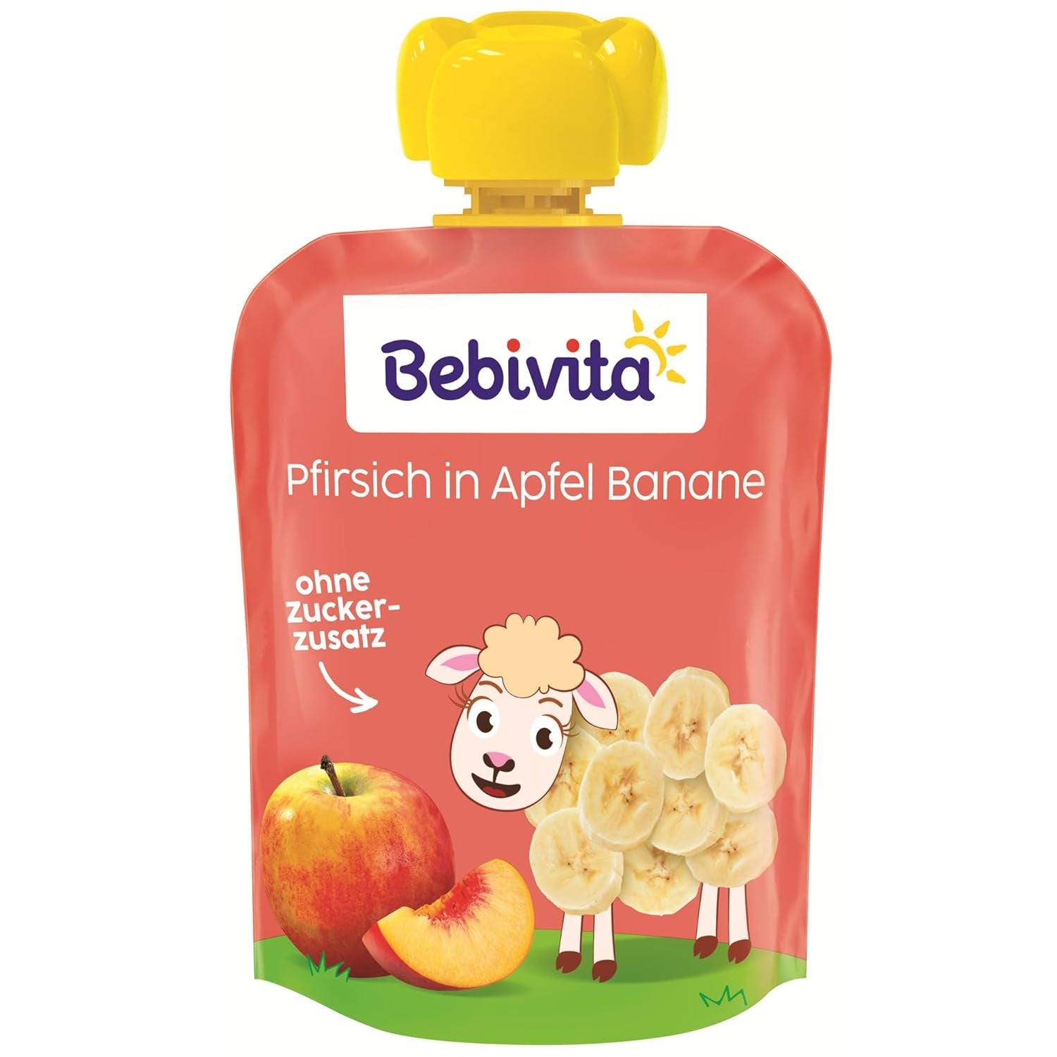 Perzik-, appel- en banaan-knijpbare zakjes - 16 (4 stuks, elk 4 x 90 g), geen toegevoegde suikers, glutenvrij, ideaal voor afhaalsnacks en zelfconsumptie