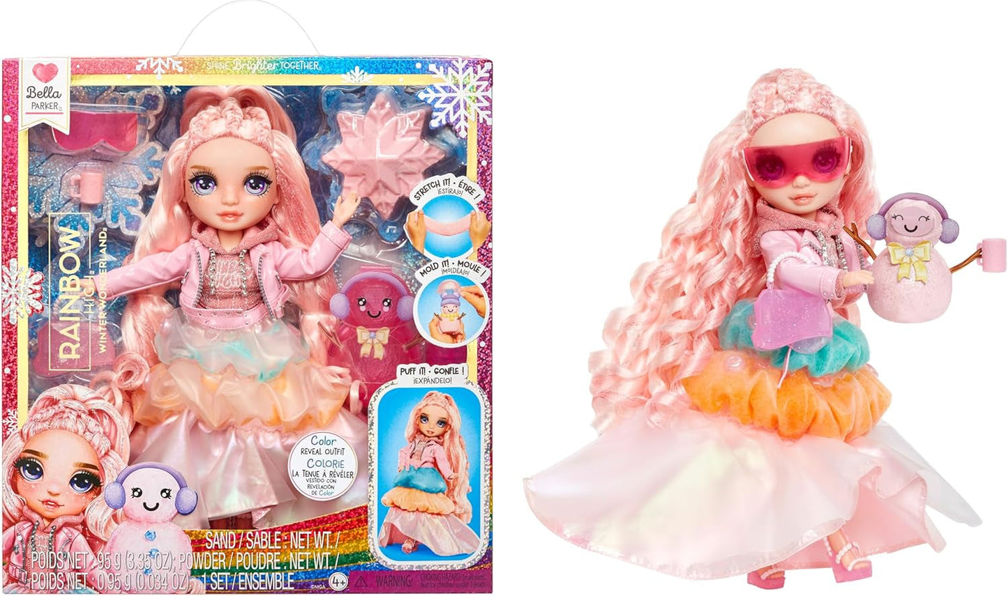 Rainbow High Winter Wonderland - Skyler (blauw) - 28 cm verborgen magische wateraccumulerende sneeuwmodepop met sneeuwpopset, geschikt voor 4-12 jaar oude kinderen en verzamelaars Naty Shop Bella-poppen (roze)