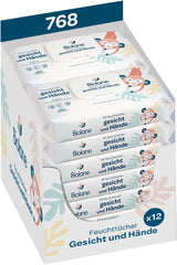 BIOLANE - Vochtige doekjes voor baby's, gezicht en handen - Extra zachte reinigingsdoekjes voor hygiëne - Vochtige doekjes voor baby's vanaf de geboorte - Alcoholvrij - 12 x 64 doekjes (768 doekjes)
