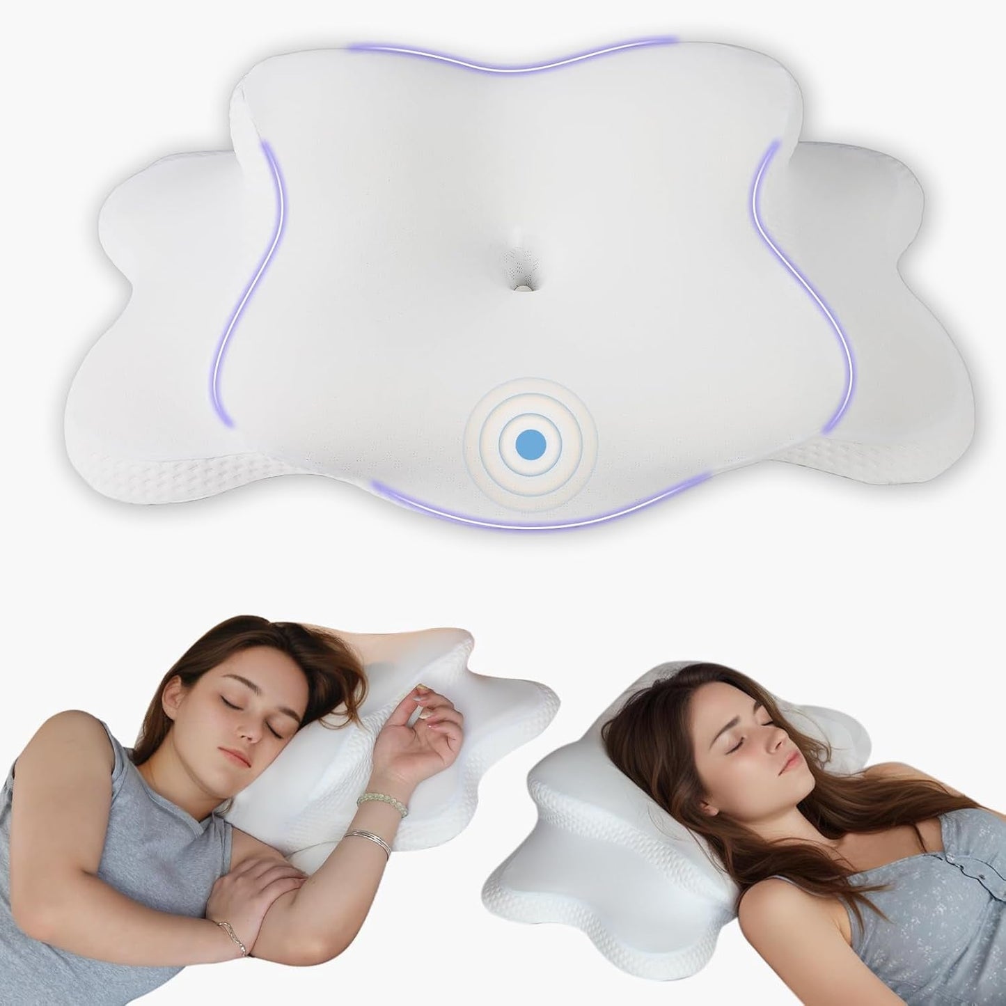 Nekkussen Orthopedisch hoofdkussen Memory Foam Kussen Zijwaartse impactkussen - Ergonomisch ontwerp Holle vorm voor zijdelingse, dorsale en abdominale impact Lichtgrijs Cervicale orthopedische kussens Naty Shop Wit 65X40X14Cm