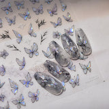 2 Blätter Schmetterling Nagelsticker Selbstklebend,Muschel Glitzer Nail Art Butterfly Nail Sticker Lila Grau Schmetterlinge Nagelaufkleber Relief Laser Vlinders Nagelsticker Nageldesign Zubehör