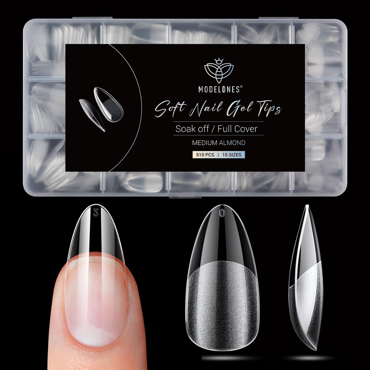 Modelones nageltips 510-delig - volledig dekkende nageltipsset, geltipsset, pre-polijst PMMA-hars nageltips, kunstnagels voor lijm op nail art DIY, korte Squoval