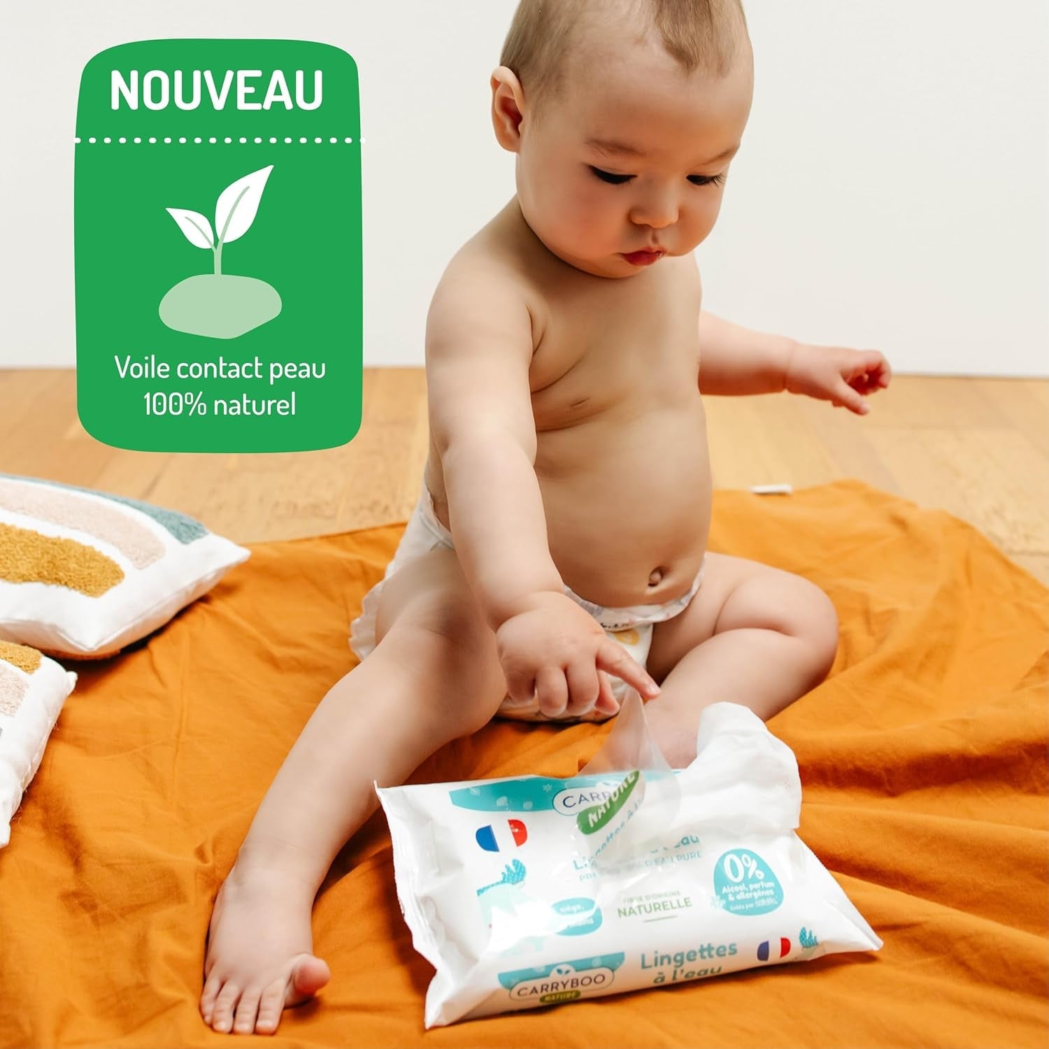 Babydoekjes met water - geur- en allergeenvrij - 9 stuks - normale en gevoelige huid - reinigt en kalmeert - 100% natuurlijke vezels - gemaakt in Frankrijk - 522 doekjes