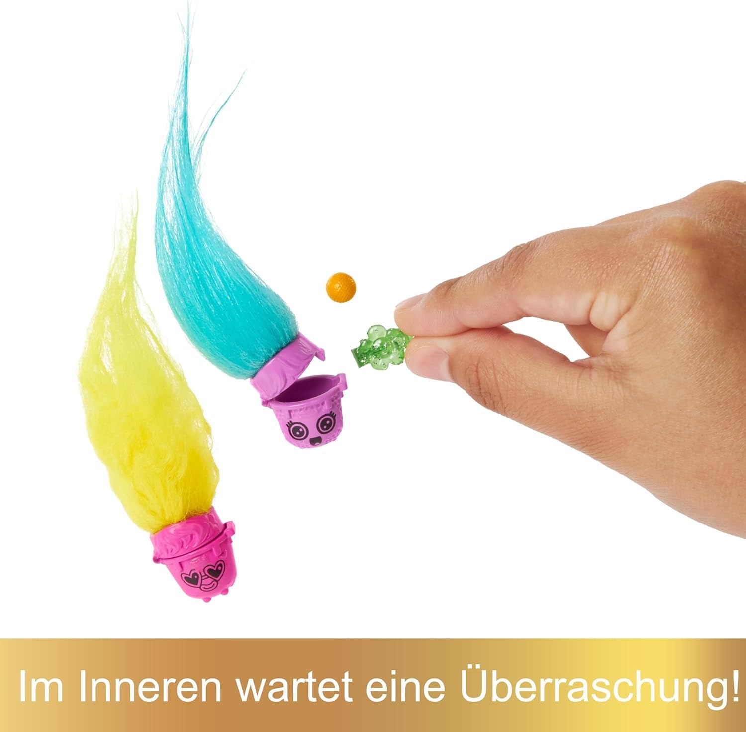 Mattel DREAMWORKS TROLLS United We Stand - Harige Surprises Viva-pop met felgeel pluchen haar en 3 verrassingsaccessoires, voor kinderen vanaf 3 jaar, HNF11