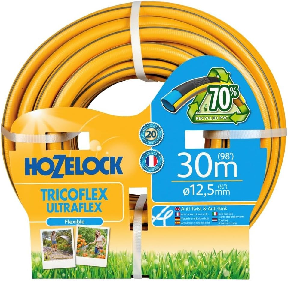 HOZELOCK Slang - Ultramax 12,5 mm x 30 m, tot 70% gerecycled PVC, robuust, weerbestendig, torsiebestendig, buig- en pletbestendig, grijs