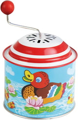 LENA 52761 Kleine eendjes muziekdoos, muziekdoos ca. 10,5 x 7,5 cm melodie blikken muziekdoos metalen muziekdoos draaiorgel voor 18 maanden baby eend patroon orgel muziekdoos kleurrijk Bebe Naty Shop speelgoed standaard titel