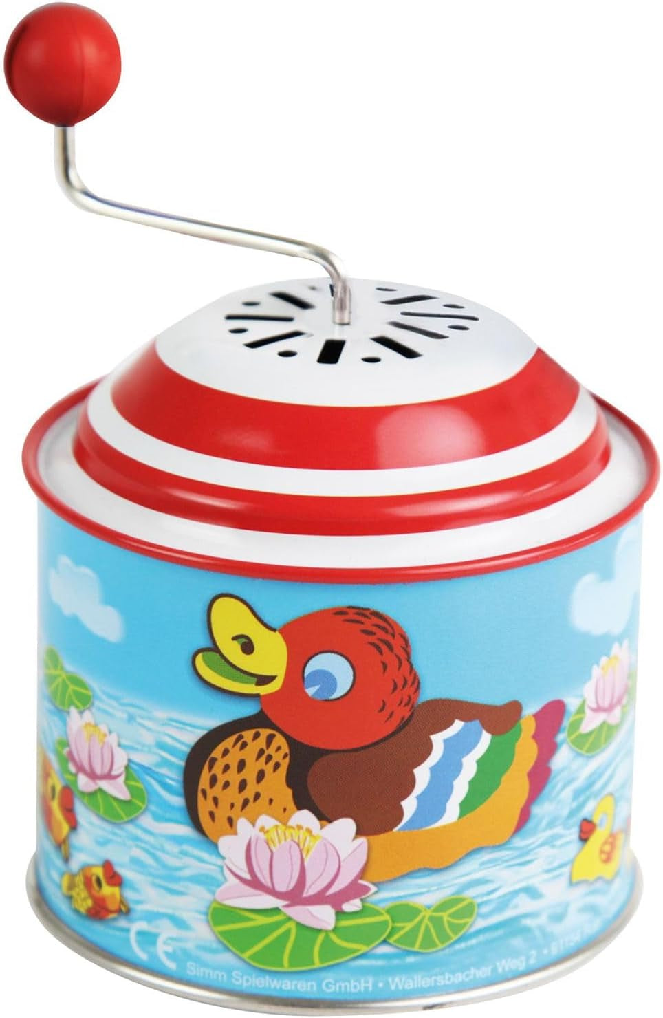 LENA 52761 Kleine eendjes muziekdoos, muziekdoos ca. 10,5 x 7,5 cm melodie blikken muziekdoos metalen muziekdoos draaiorgel voor 18 maanden baby eend patroon orgel muziekdoos kleurrijk Bebe Naty Shop speelgoed standaard titel