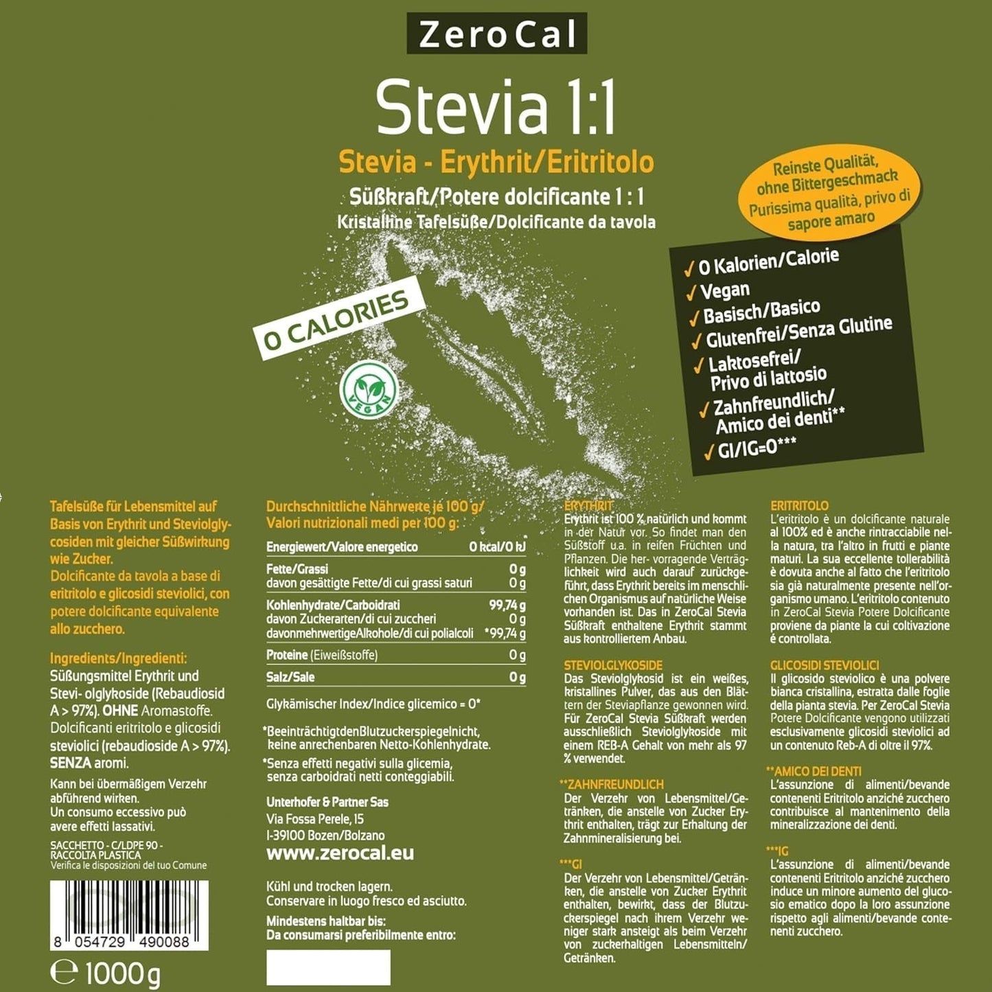 Stevia 1:1 (Erythrit - Stevia) - Natürlicher Zuckerersatzstoff, 1000 G Zoetstoffen Naty Shop