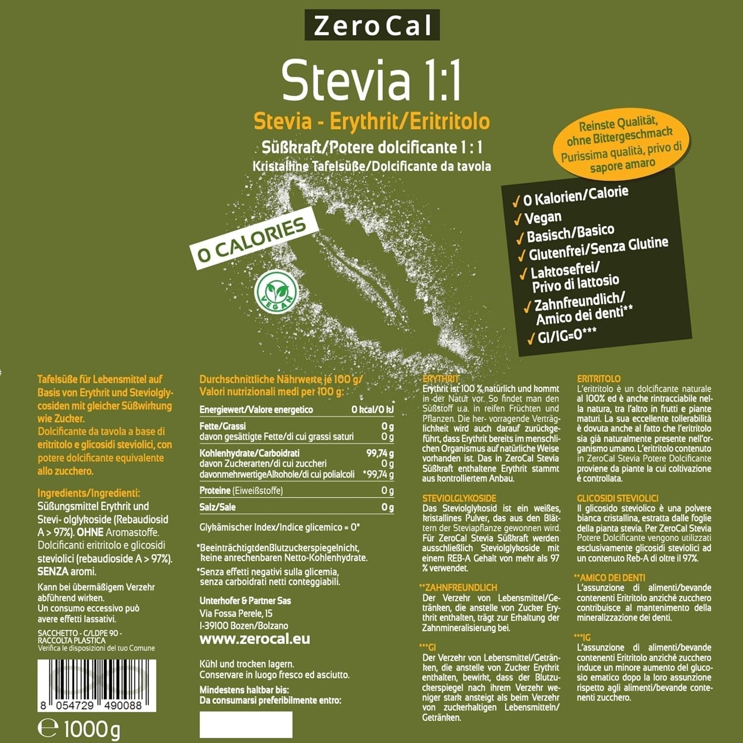 Stevia 1:1 (Erythrit - Stevia) - Natürlicher Zuckerersatzstoff, 1000 G Zoetstoffen Naty Shop