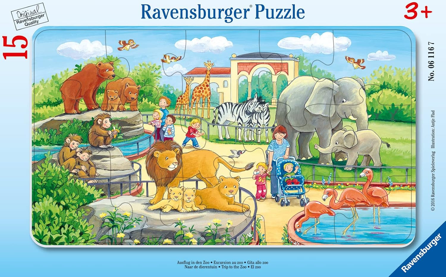 Ravensburger Kinderpuzzel - 06116 Zoo Trip - 15-delige puzzelframe voor kinderen vanaf 3 jaar Puzzel Naty Shop Single