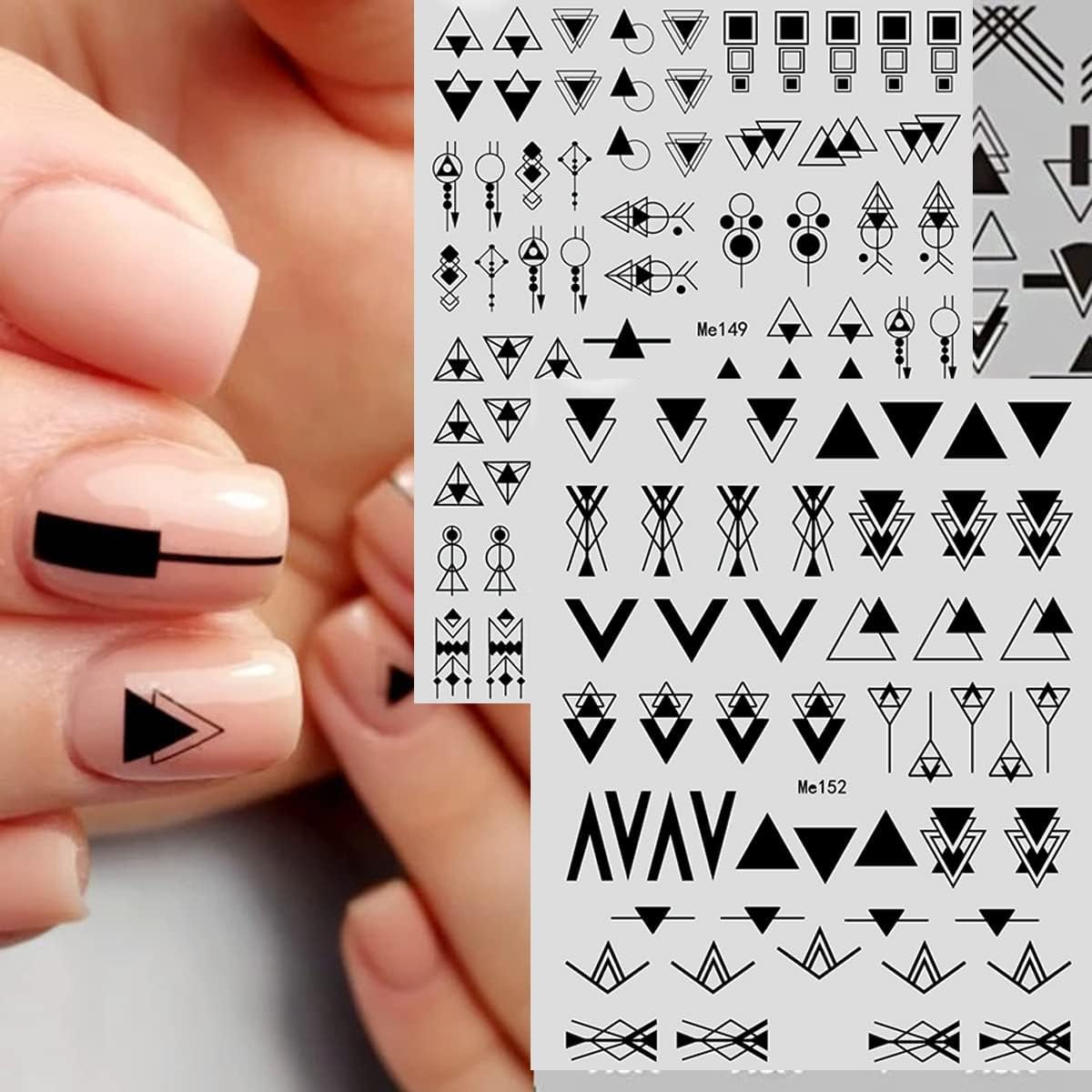 12 Blatt Nagelsticker Geometrisch Nagelstickers Selbstklebend Zwart-wit Mysterioses Dreieck Nail Art Sticker Decoratie Nageldesign Zubehör