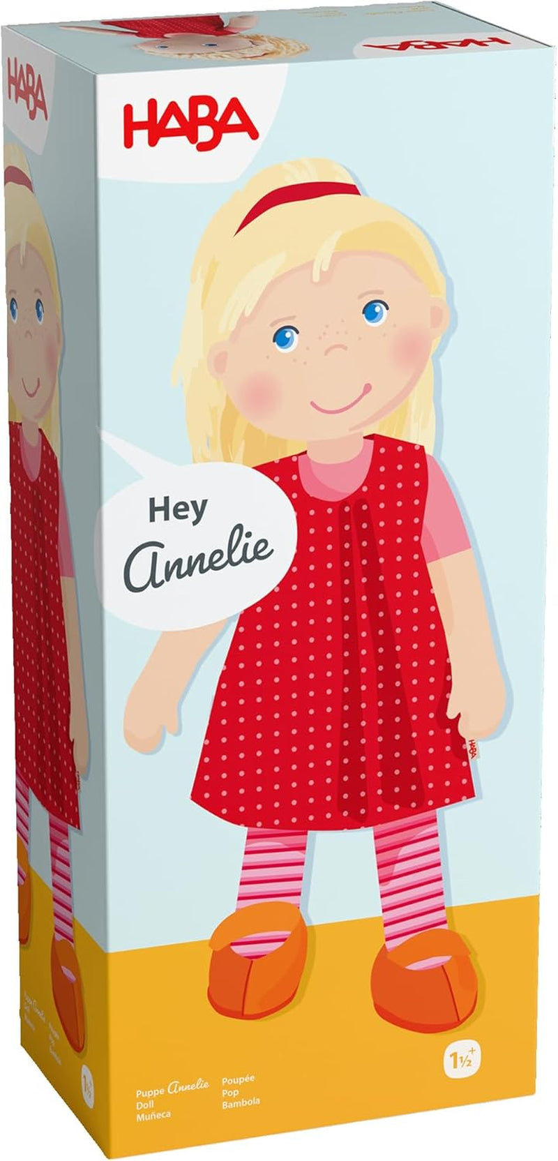 HABA 302108 - Annelie pop, stoffen pop met kleding en haar, 30 cm, speelgoed vanaf 18 maanden, rood Poppen Naty Shop
