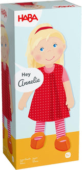 HABA 302108 - Annelie pop, stoffen pop met kleding en haar, 30 cm, speelgoed vanaf 18 maanden, rood Poppen Naty Shop