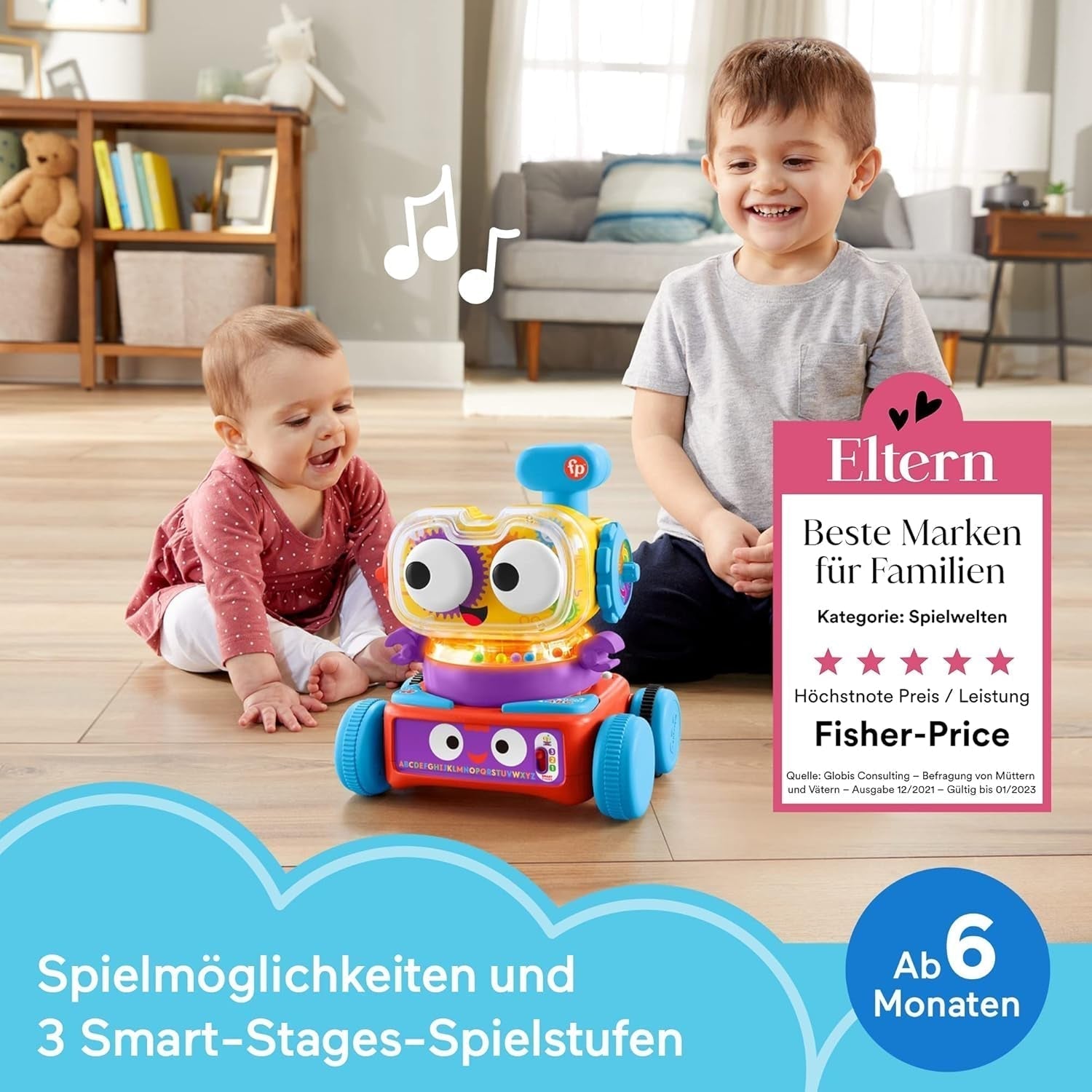 Fisher-Price 4-in-1 leerrobot Linus voor baby's en peuters, speelgoed vanaf 6 maanden - Duitssprekend, HCK39 Babyspeelgoed Naty Shop
