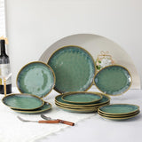 Henten Home Bijzondere steengoed borden, snack- en sauskommen - 20x17cm voor 4 personen, porseleinen ontbijtborden - modern groen design