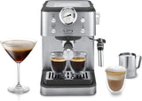 De'Longhi Classic EM450.M portafilter espressomachine met professionele melkopschuimer, volledig metalen behuizing, 15 bar, watertank 1,7 l, RVS/metaal