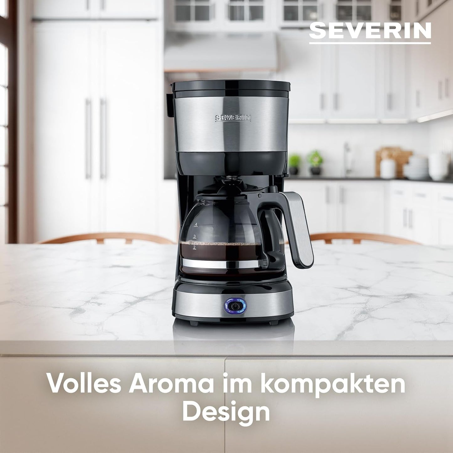 SEVERIN compacte espressomachine, aromatische koffie met koffiemachine voor maximaal 4 kopjes, espressomachine met filter en permanent oscillerend filter, roestvrij staal/zwart, KA 4808