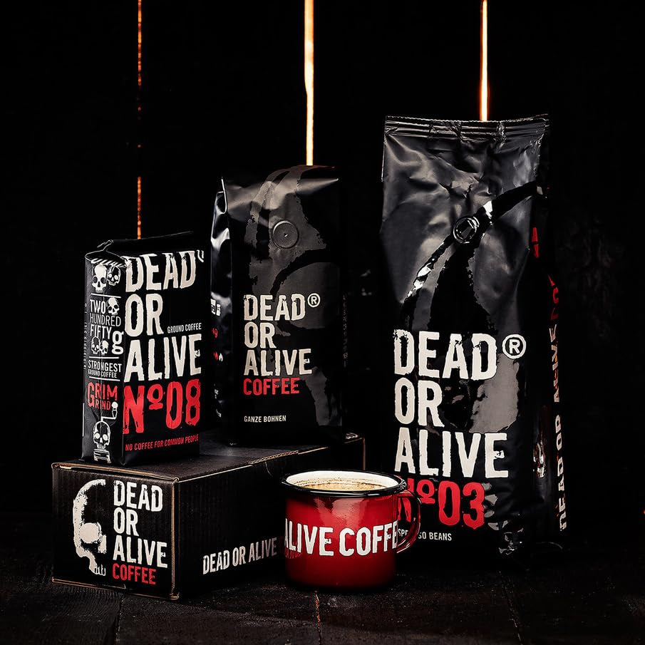 DEAD OR ALIVE Espresso No3 - Starke Espressobohnen 1kg - 100% Robusta - Kaffeebohnen für Kaffeevollautomat en Espressomaschine - Ganze Bohnen mit viel Koffein aus Italien - Koffiebonen