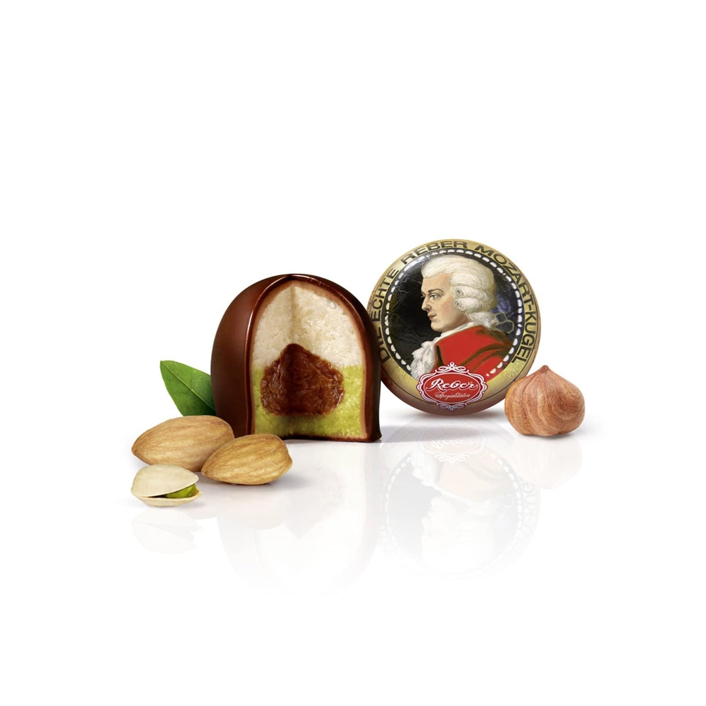 Rebel, Duet Mozart Kugeln, verpakking van 2, Mozart-balletjes van pure chocolade gevuld met pistache en marsepein, amandelen en hazelnootnougat, 40 g (2 Mozart-ballen)