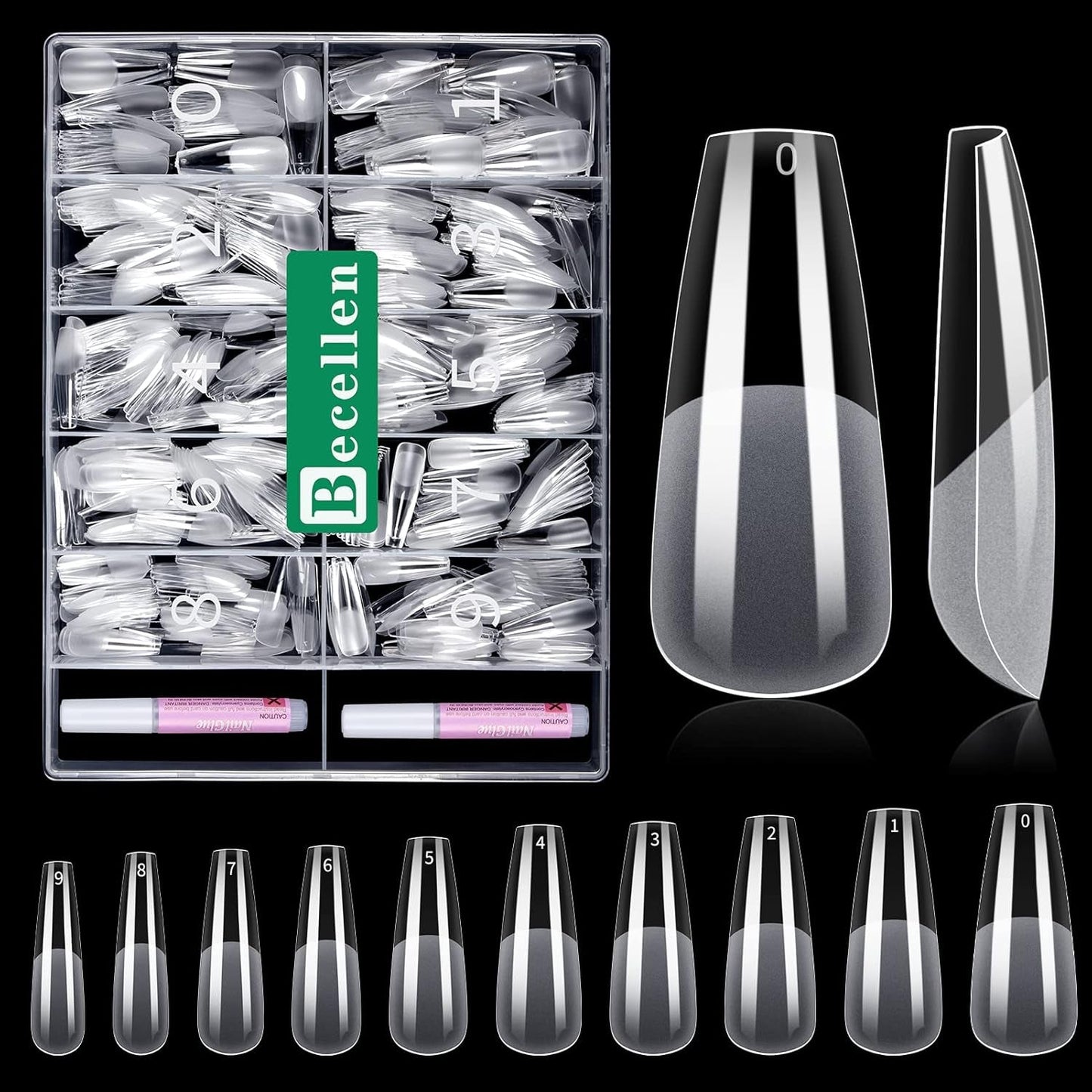 Becellen 500 stuks kunstnageltips, zachte gelnageltips, volledige dekking, gelnageltips, voorgepolijste kunstnagels, doe-het-zelf nagelkunstlijmset (amandelen)