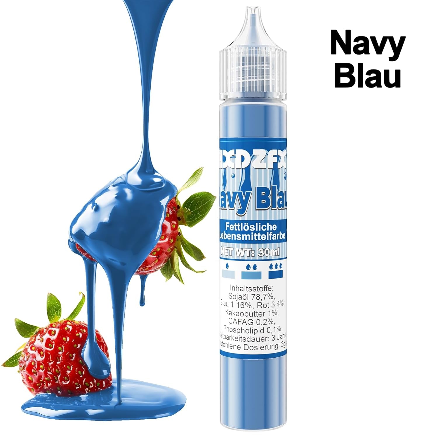 Vetoplosbare kleurstof - 30 ml geconcentreerde kleurstof op oliebasis voor chocolade kleurstofset voor taartdecoratie, fondant, botercrème, bakken, handwerk (marineblauw)