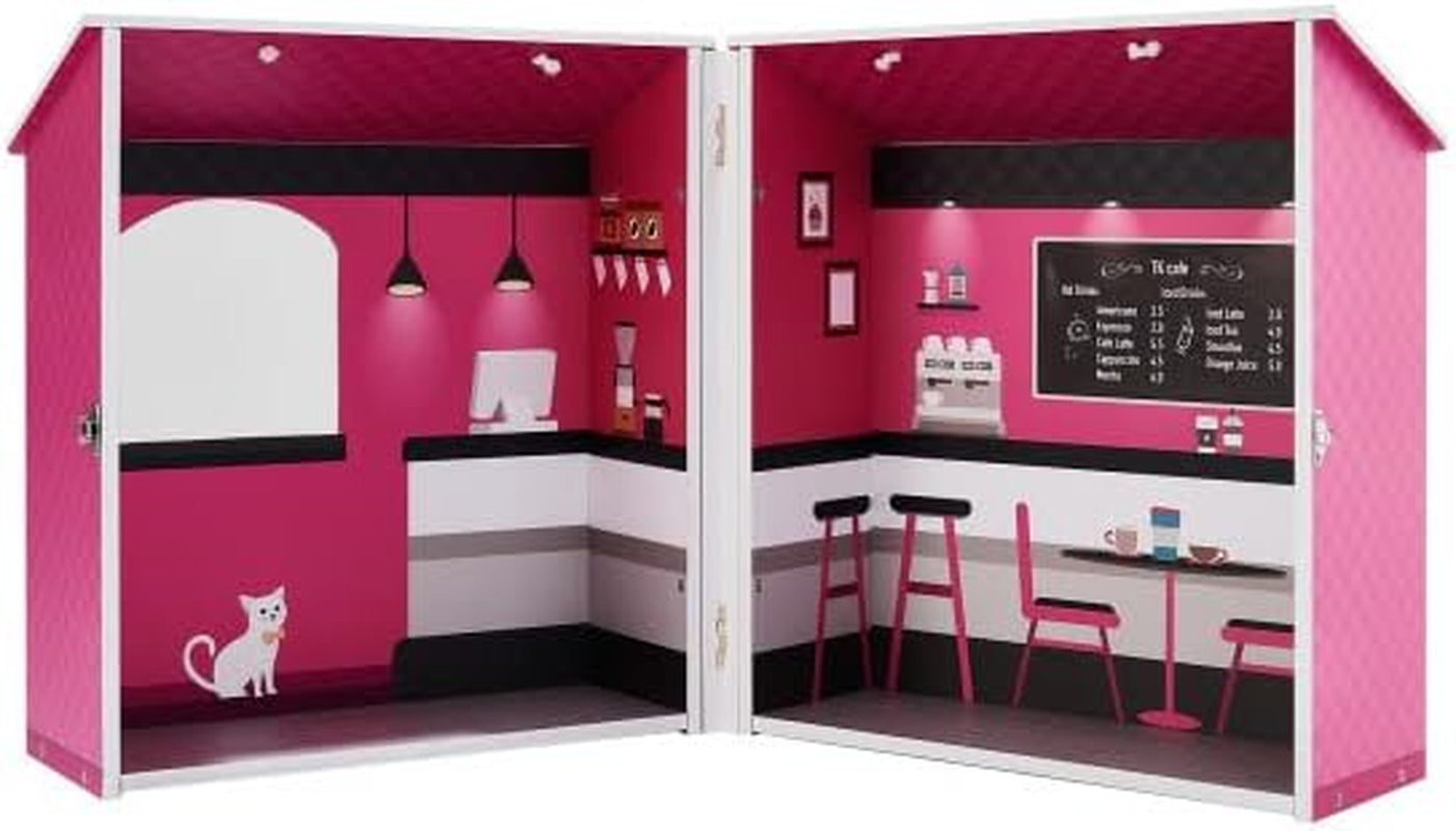 Teamson Kids - Dreamland City Café Poppenhuis 30cm - Roze/Wit/Zwart