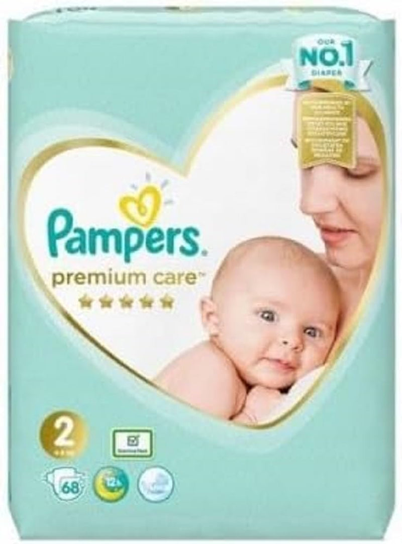 Pampers Luiers Maat 2 (4-8 kg), Premium Care Luiers, 68 stuks, Het beste comfort en bescherming voor de gevoelige huid van Pampers