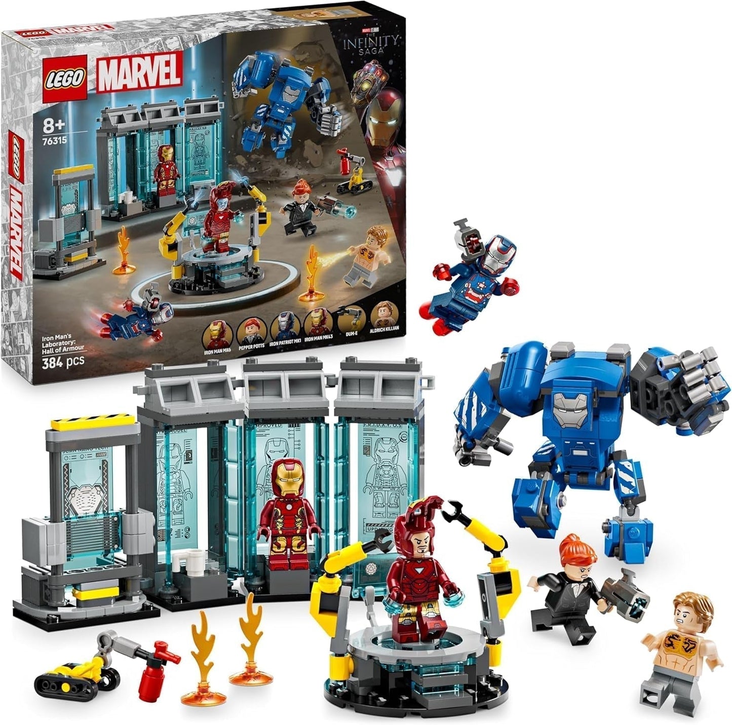 LEGO Marvel Iron Man's Laboratory: Hall of Armor - Superheldenspeelgoed met een mecha-figuur, 5 minifiguren, waaronder Aldrich Killian - Avengers-cadeau voor jongens en meisjes vanaf 8 jaar 76315 Bouwsets Beuche in LEGO-Store Standaardtitel