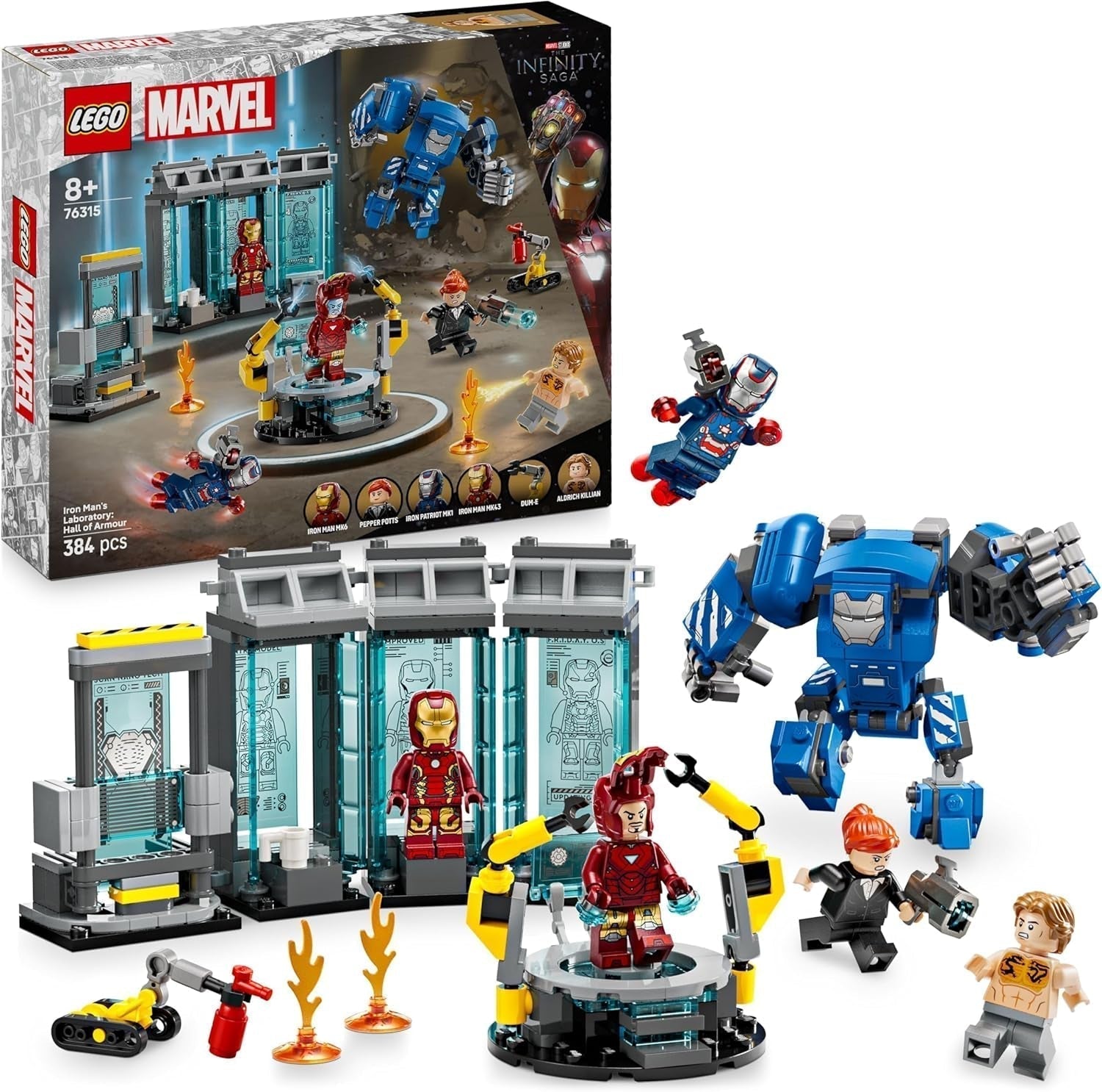 LEGO Marvel Iron Man's Laboratory: Hall of Armor - Superheldenspeelgoed met een mecha-figuur, 5 minifiguren, waaronder Aldrich Killian - Avengers-cadeau voor jongens en meisjes vanaf 8 jaar 76315 Bouwsets Beuche in LEGO-Store Standaardtitel