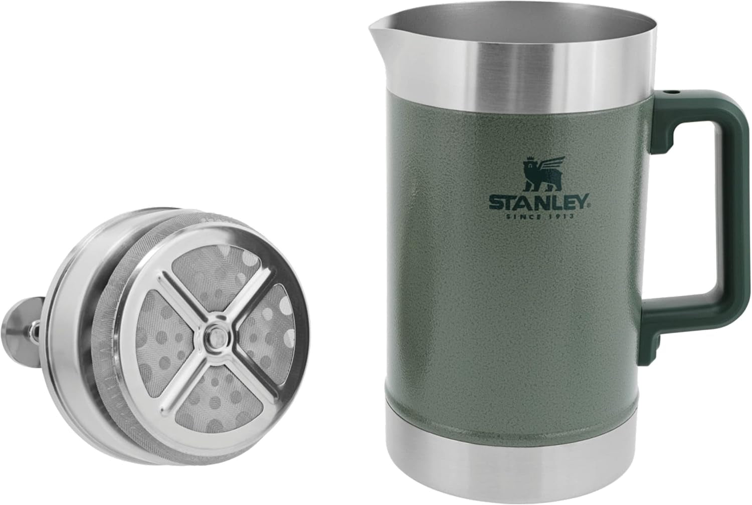 STANLEY Classic Stay Hot Koffiepers 1,4L Hammertone Groen - Houdt koffie 4 uur warm - Minimaal bezinksel - Geïntegreerde RVS koffiepers - BPA vrij - Vaatwasmachinebestendig