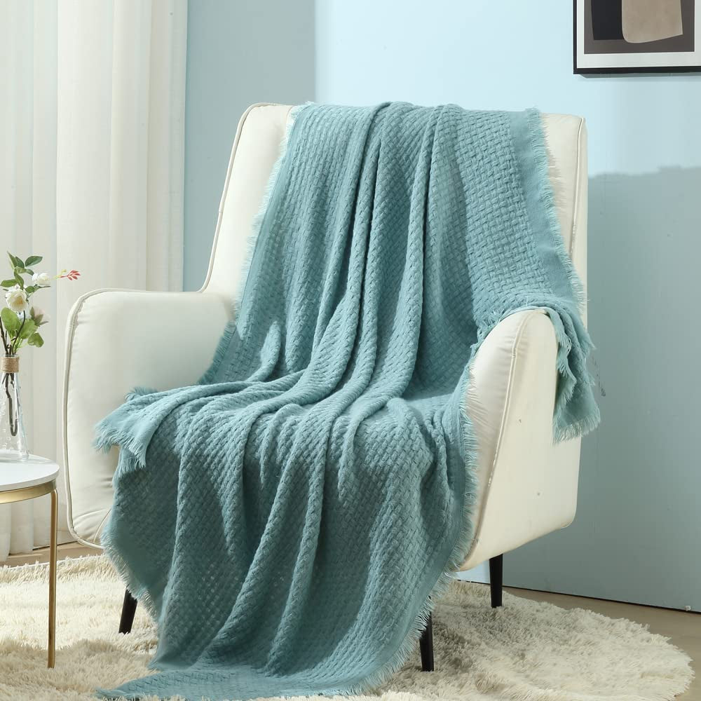 CREVENT Roest Gebreide Deken voor Bank Bank Stoel Bed Woondecoratie Zacht Warm Gezellig Lichtgewicht Lente Zomer Herfst (127,8 X 152,4 cm Karamel / Bruin / Verbrand Oranje) CREVENT Bedden en Dekens Wafel Teal
