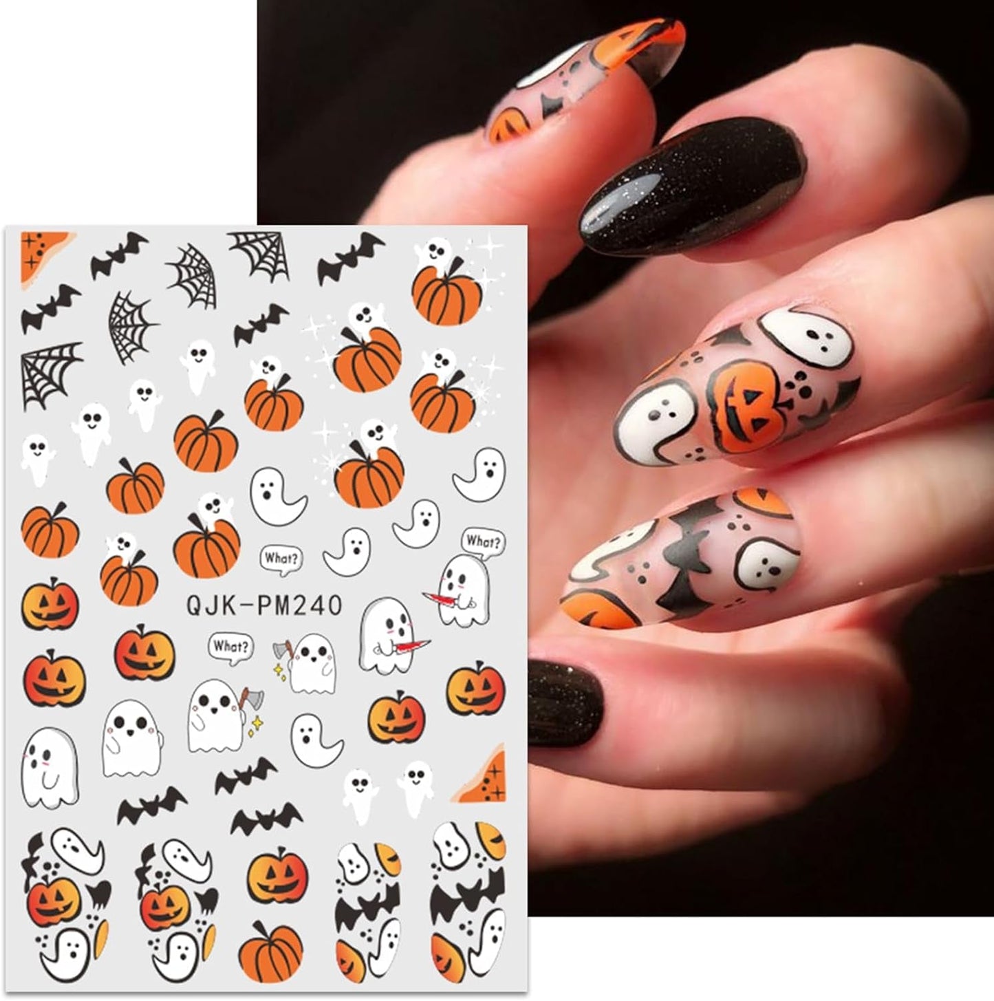 JMEOWIO Nagelsticker Halloween 9 Blatt Nail Art Sticker Selbstklebend Nagelaufkleber Süßes Gespens Kürbis Decoratie Nageldesign Zubehör