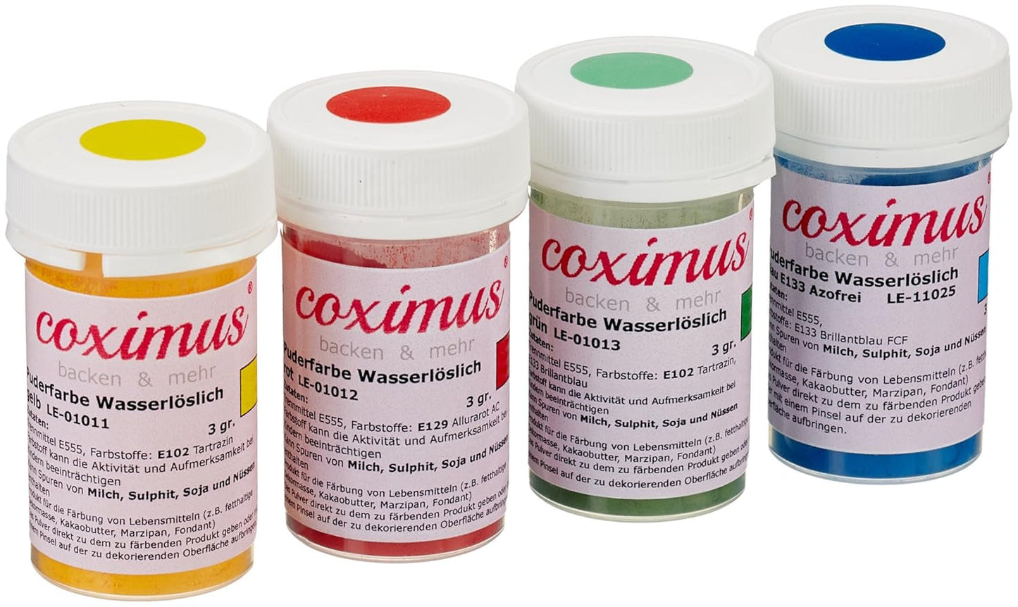 Geel, rood, groen, blauw poederverfset 4 x 3 g