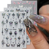 3D Metallic Schwarz Schmetterling Nagelsticker - Laser Roze Aurora Nagelaufkleber - Punk Butterfly Nail Art Stickers - Zilveren Nagelsticker - Nageldesign Zubehör