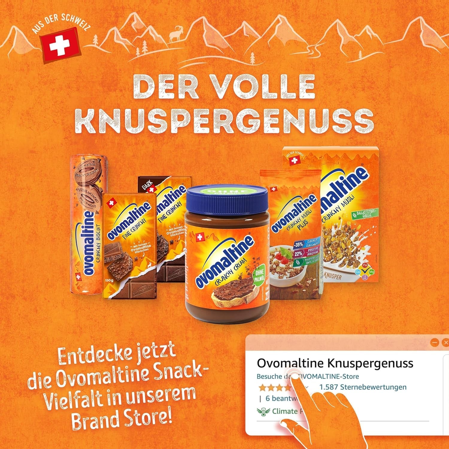 Ovomaltine OVO BREAK Wafel- en Chocoladereep - een knapperige snack met de onmiskenbare smaak van onze populaire Creme Crocante, uiteraard zonder palmolie (4 x 39 g)