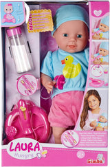 Simba 105010964 - Laura Hungry pop met zacht lichaam met mannequin, magische lepel, verdwijnende fles en klein bord, 38cm, pop vanaf 2 jaar Naty Shop Single Dolls
