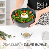 Moritz & Moritz BIOLOGISCH Serveerkommenset, Blauw - 2 grote hoogwaardige steengoedkommen, modern en tijdloos, magnetron- en vaatwasmachinebestendig - perfect voor salades, pasta, snacks en meer