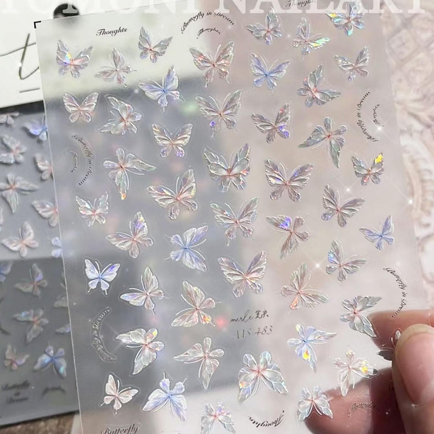 3 Stück Nagelsticker, Selbstklebend Glänzend Aurora Schmetterling Nagelsticker, Farbe Erleichterung Schmetterlinge Nagelsticker, Nail Art Decoratie Nagel Design Zubehör, Für Frauen Nagel DIY Art