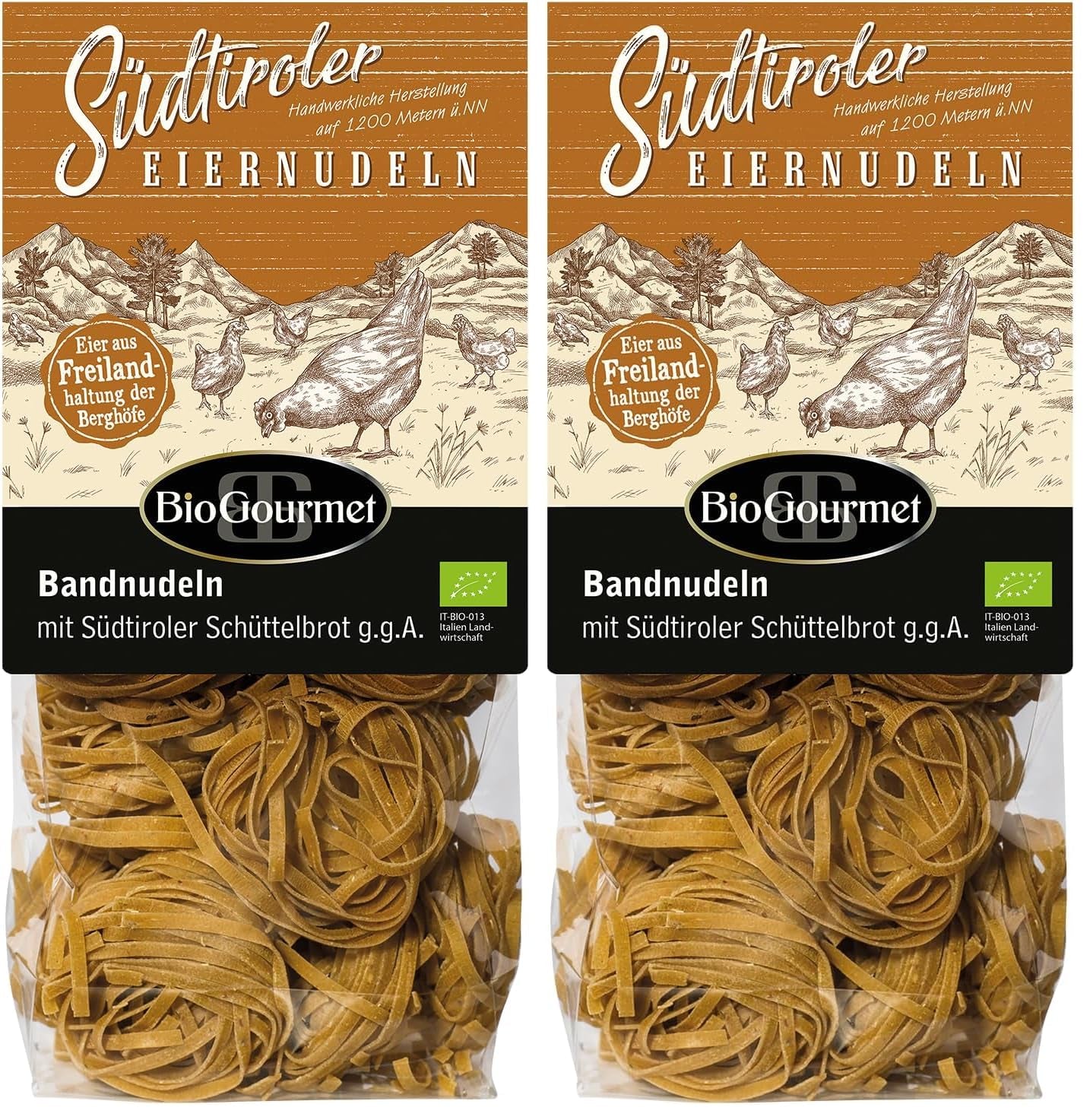 BioGourmet lintnoedels met Schüttelbrot uit Zuid-Tirol (BGA) | Gezouten en gearomatiseerde eiernoedels met echt spek uit Zuid-Tirol | 1 x 250 g Bio