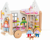 Goki 51477 - Klein hyggehouten en textielhuis voor minipoppen, beweegbaar poppenhuis in Scandinavische stijl, 38 cm x 27 cm x 33 cm, set van 40, vanaf 3 jaar Poppenhuizen Naty Shop