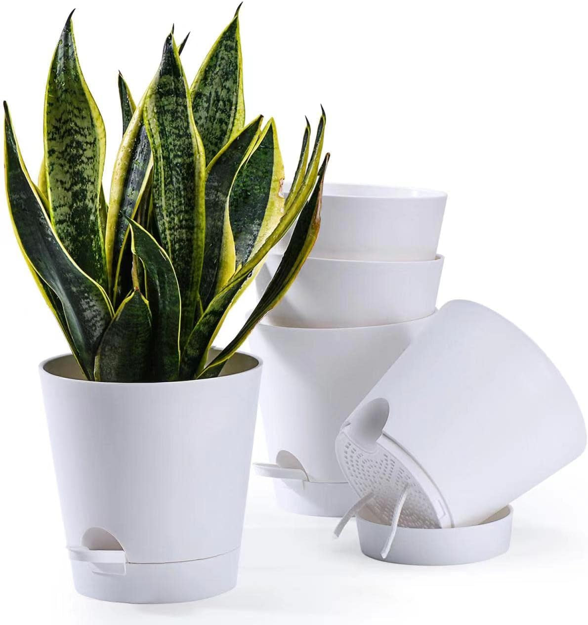 Bloempot 6 stuks 12,7 cm zelfwater gevende plantenbak hoge drainage binnen buiten bloempot met reservoirbak en gietrand tuin plantenbak tuin