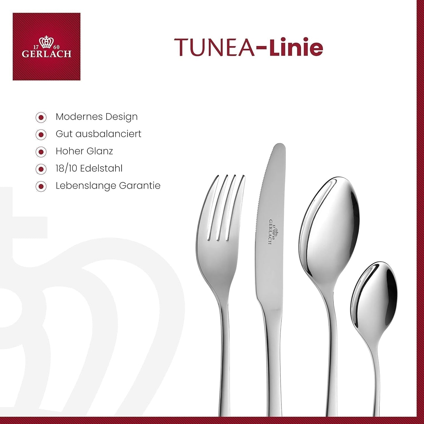 Gerlach 1760 Tunea Set, RVS bestek, 24-delig, 6 personen Keuken Naty Shop