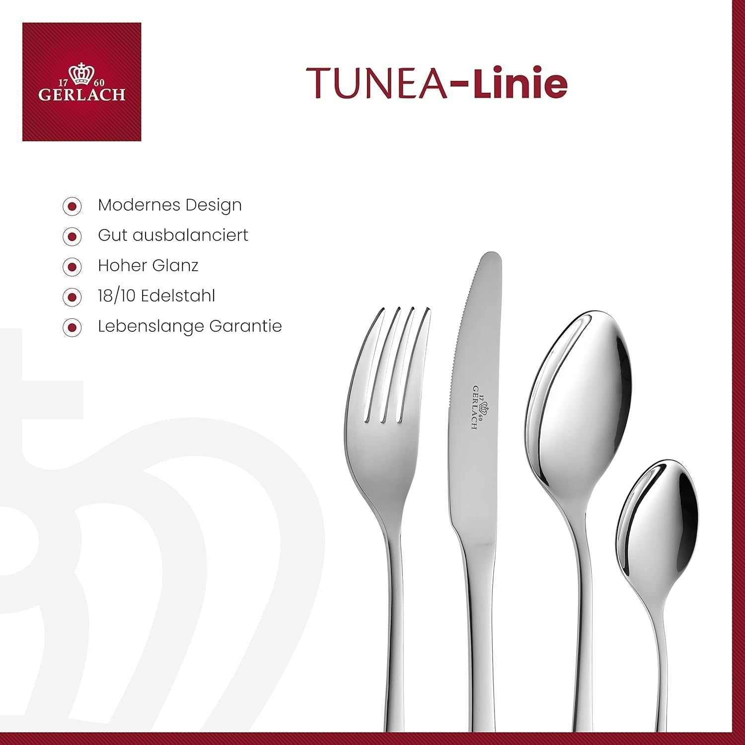Gerlach 1760 Tunea Set, RVS bestek, 24-delig, 6 personen Keuken Naty Shop